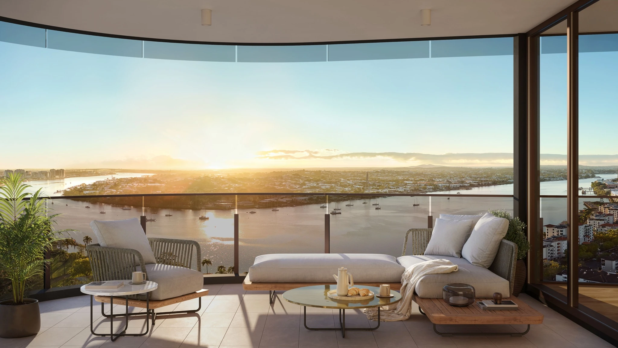 2 bedroom luxury residence interior, Balcony — Solais Newstead Brisbane