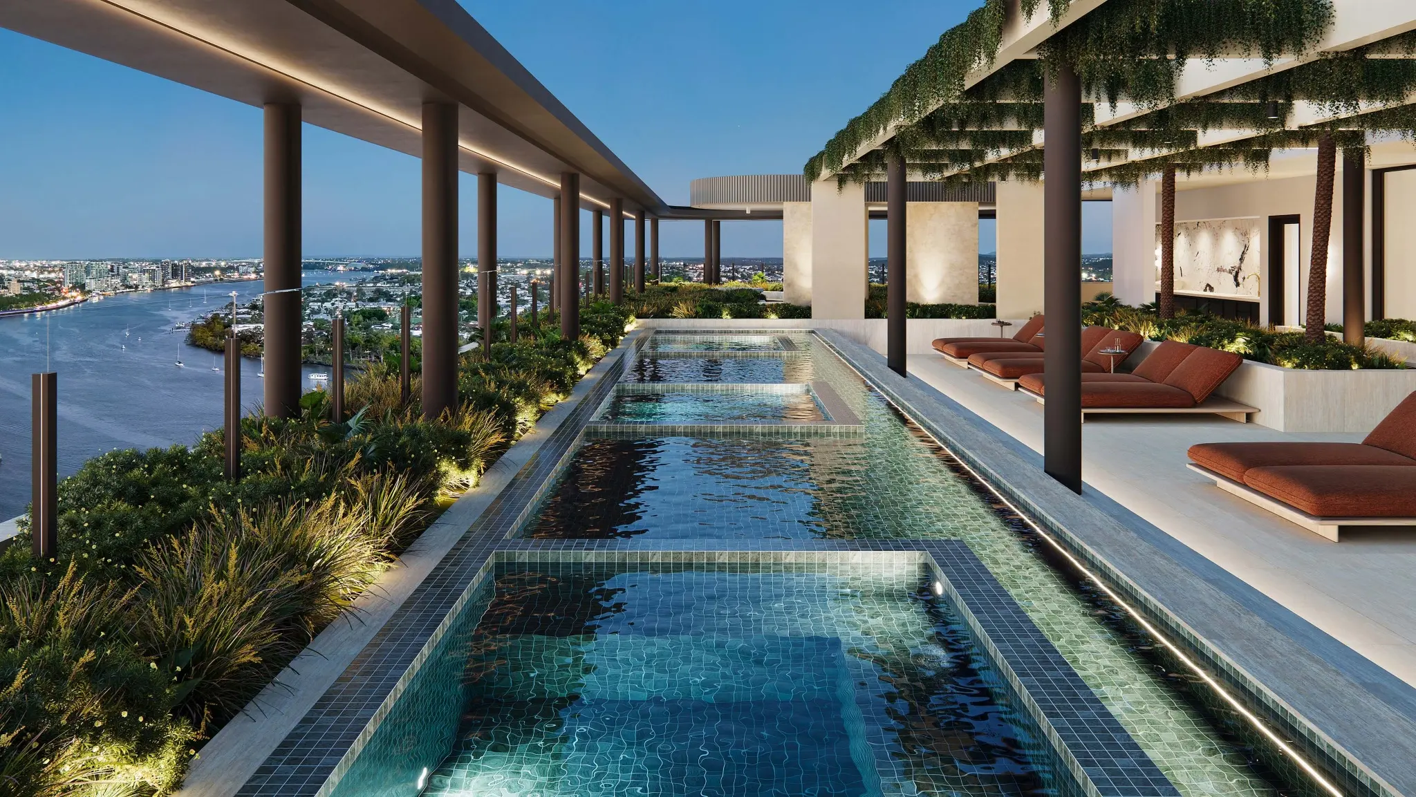 Solais Newstead amenities, Mineral Pools — luxury apartments Brisbane